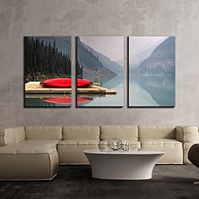 Mountain Landscape with a Red Boat in The...