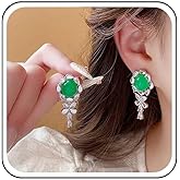 Aneneiceera Vintage Teardrop Crystal Earrings Green Gemstone Stud Earring Rhinestone Dangle Earring Cz Halo Emerald Earrings Jewelry for Women