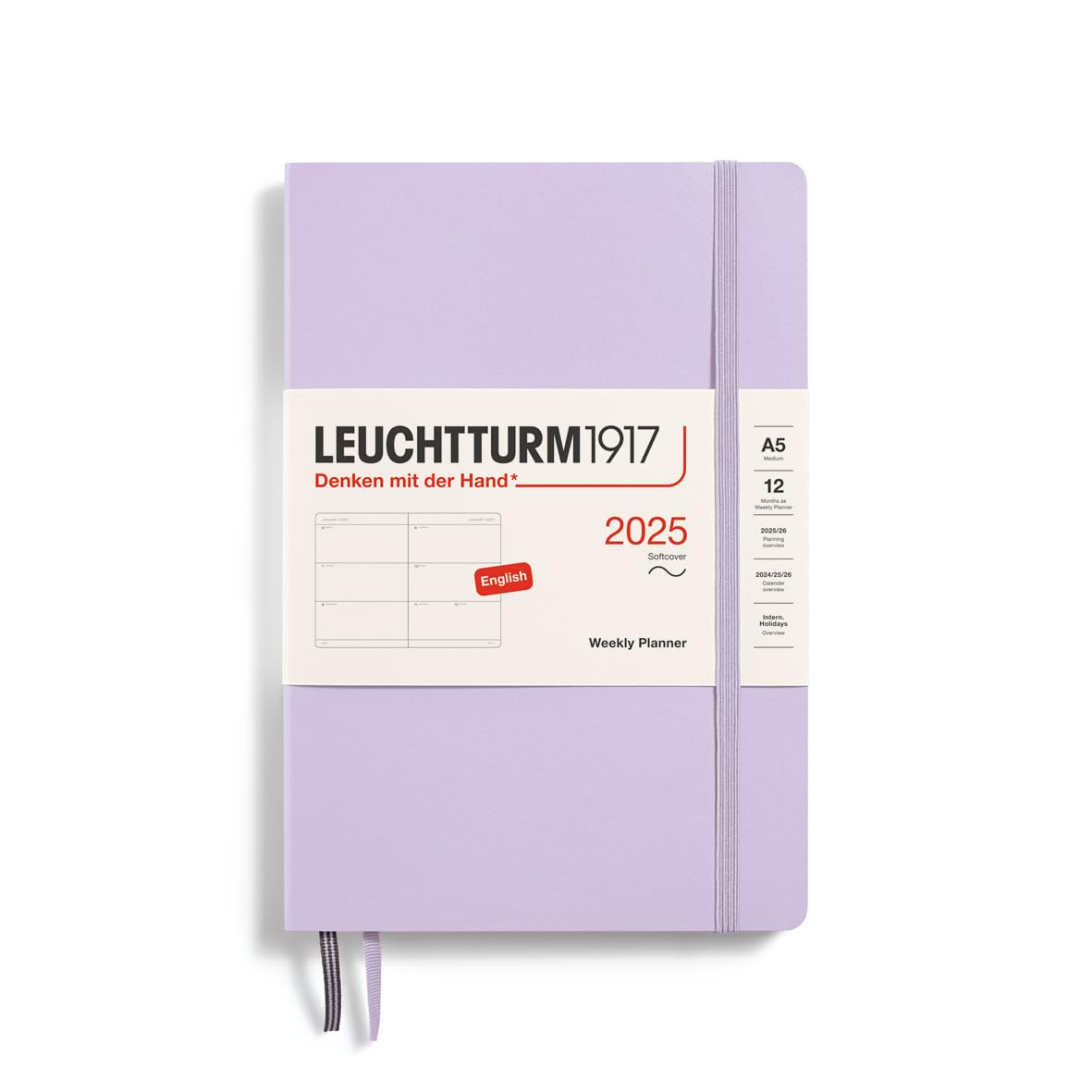 LEUCHTTURM1917 370785 Weekly Planner 2025, Medium A5 Softcover, 12-Month Planner, Lined, Lilac, English