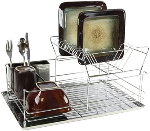 Stylish Stainless Iron Chrome Finish 2-Tier Dish Kitchen Rack