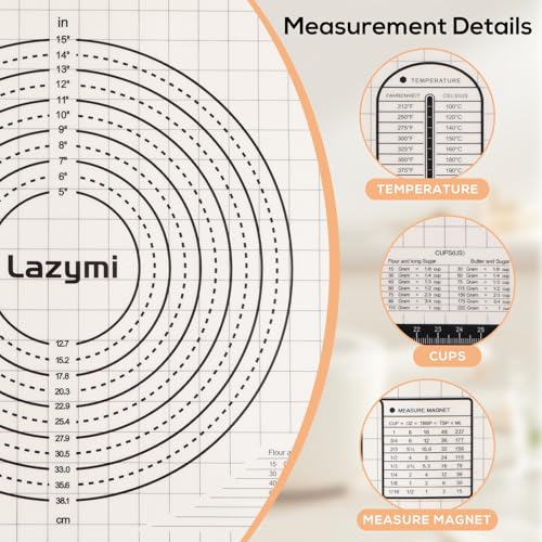 Lazymi Large Non-Stick Baking Mat, Silicone, Non-Slip Dough Mat, Rolling Mat, Silicone Mat, Baking Film, Baking Paper, Work Mat with Measurement 71 x 51 cm for Fondant, Pizza, Bread Mat, BPA Free