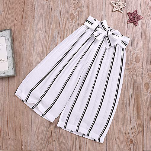 Kids Baby Girls Outfits Floral Ruffle Off Shoulder Crop Tops + Bowknot Denim Shorts Skirt Set Toddler Summer Clothes (Black Striped, 2-3 Years)