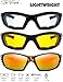 3 Pairs Motorcycle Riding Glasses Padded Frame Lens Block 100% UVB for Outdoor Activity Sport (8-Matte Black/Tortoise, Clear, Yellow, & Red Mirror)