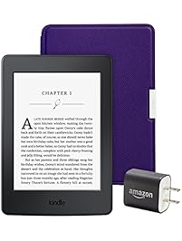 Kindle Paperwhite Essentials Bundle including Kindle Paperwhite 6" E-Reader, Black with Special Offers, Amazon Leather Cover - Royal Purple, and Power Adapter