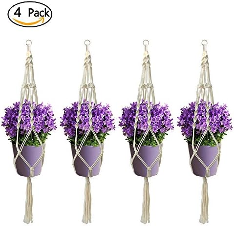 4 Pack Handmade Macrame Plant Hangers - Hanging Flower Herbs Pot Plant Holder for Indoor Outdoor Balcony Patio Deck Ceiling with 4 Legs,39"