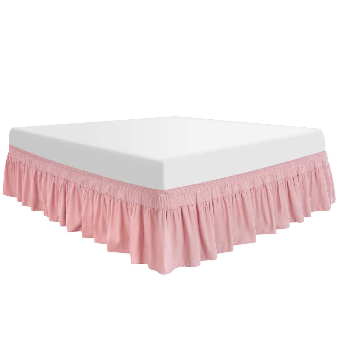 PiccoCasa Polyester Wrap Around Bed Skirt,Elastic Dust Ruffles Bedskirts,Fade & Wrinkle,No Lift Mattress,Three Fabric Sides with 16 Inch Drop Pink Twin
