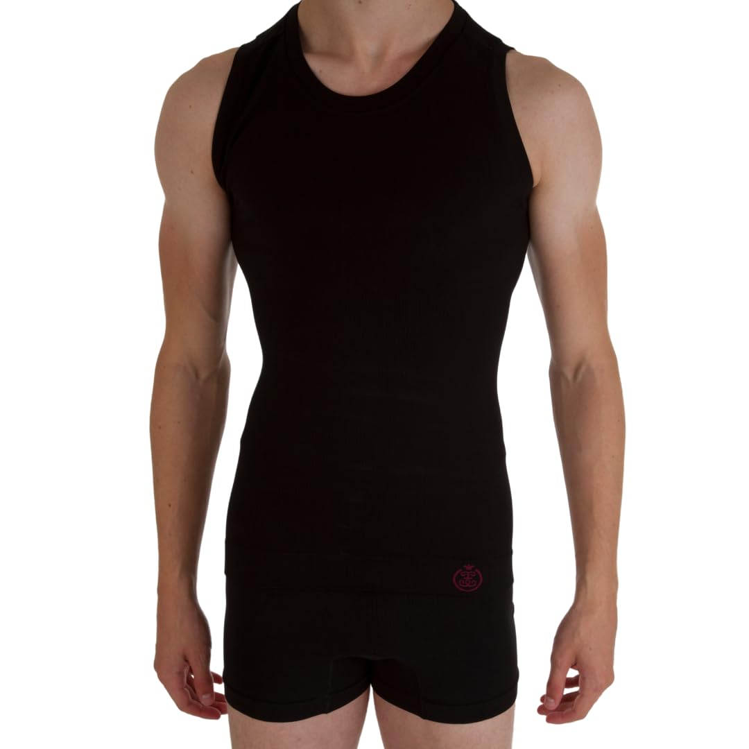 Comfizz Men's Compression Vest – Body shaper belly binder - Post-Surgery & Hernia Recovery, Abdominal Shapewear, Chest & Back Support – Conceals and supports an ostomy – Long Length (Black L/XL)