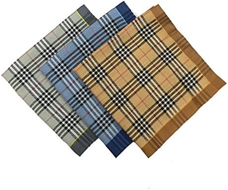 WINDLY Mens 100% Cotton Handkerchiefs with Strips Prints, Soft, Durable &amp; Absorbent - 16x16 inches (12pcs)