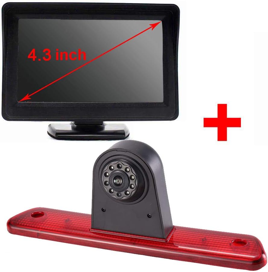 Car Third Roof Top Mount Brake Lamp Camera Brake Light Rear View Backup Camera for Van Dachkamera Mercedes Benz Sprinter W906 Volkswagen VW Crafter Caravelle (NO.3 HD Camera+7 inch Monitor)