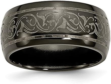 Best Birthday Gift Titanium Black Ti Domed Lasered Pattern 10mm Band