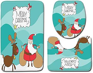 Navidad Muñeco De Nieve Baño Alfombra Puerta Inodoro Conjunto De Tres