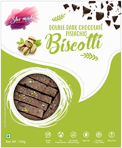 She Made Biscotti - Double Dark Chocolate Pistachio Pack of 3 (450 GMS)