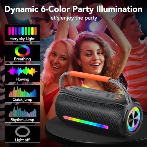 Portable Bluetooth Speaker with Handle, 40W Powerful Stereo Sound with Dual Bass Drivers, RGB Lights, IPX7 Waterproof, 30H Playtime, TWS Pairing/AUX/TF, Wireless Speaker for Party/Outdoor/Travel