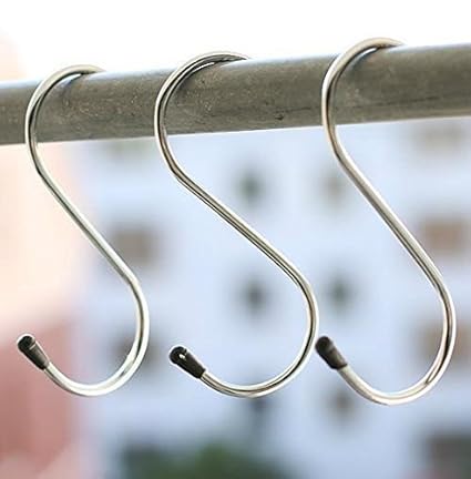 CrownLit Stainless Steel S Hooks with Rubberized Grip (10 cm, Silver) -Pack of 4