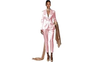 RIULOES Satin Pant Suits for Women 2 Piece Peak Lapel Work Womens Suit Dressy 1 Button Prom Tuxedo for Wedding Party