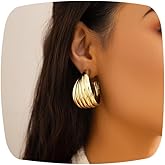 ANYILVTULI Gold Big Beautiful Earrings for Women Chunky Hoop Earrings Trendy (GOLD), 1