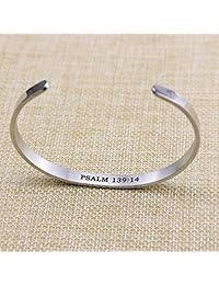 Pulsera de cruz personalizada, diseño de Mantra con texto en inglés "Christian Biblio", para adolescentes y niñas que son hermosas para ti, con miedo y maravillosamente hechas, color palma, 139:14.0 in