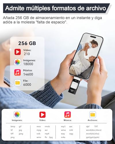 ZARMST USB Flash Drive 256GB for Phone and Android, 4 in 1 USB 3.0 with Iightning/USB-C/Micro USB/USB-A, External Memory for Mobile, Photo and Video Storage, Black