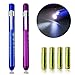 LED Penlight White Color Pen Light 2PCS Diagnostic Reusable with Pupil Gauge for Doctors Nurses, Durable Batteries Free, Blue and Purple
