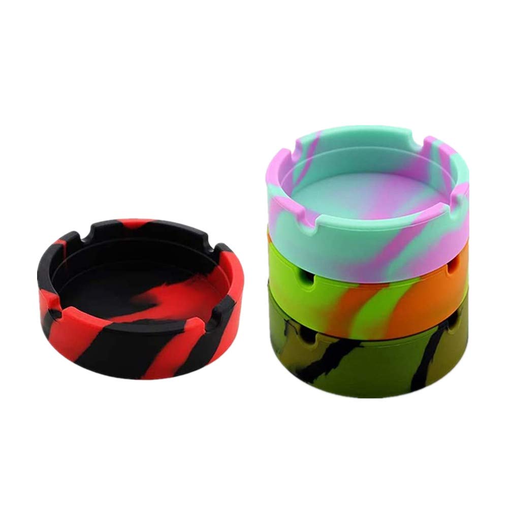 4 Pcs Colorful Silicone Ashtray Outdoor Ashtray with 4 Grooves Won't Break-Silicone Rubber Nonstick Ash Tray Stylish Heat Resistant Ashtrays for Home Office Restaurant (Multicolour-1)
