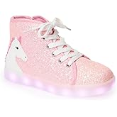FabKids Girls Boys Light Up Shoes Fashion High Top Sneakers Cute Print Footwear for Toddler Little Kid Big Kid