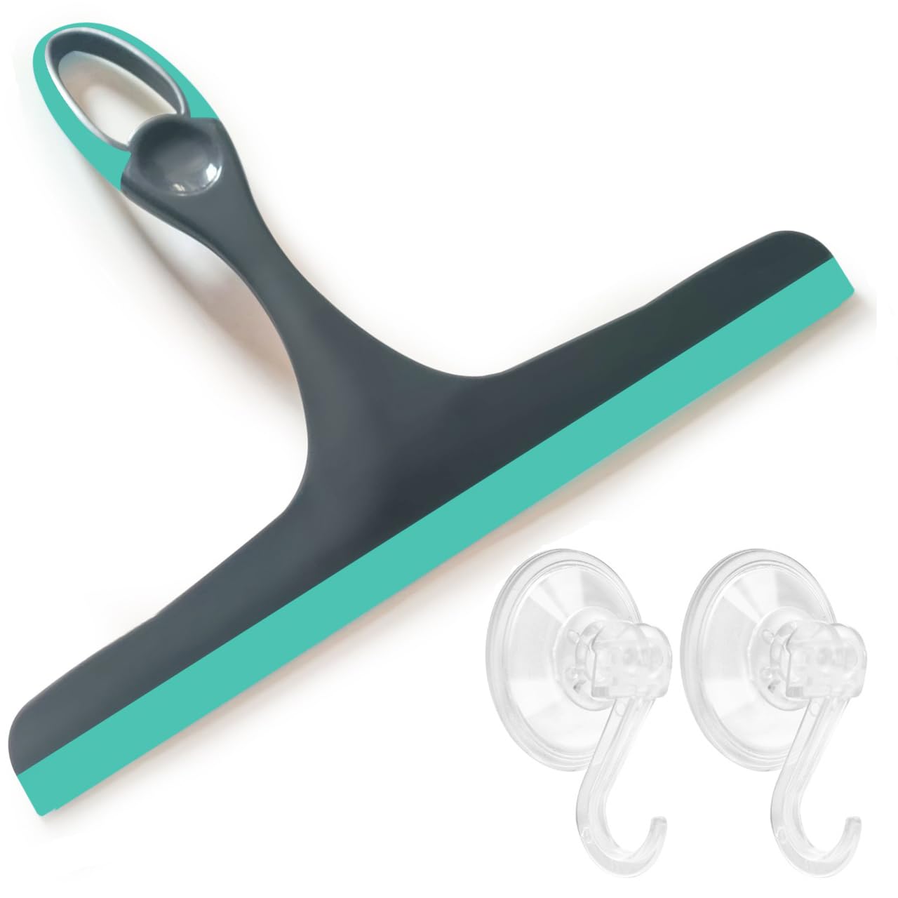 Essentiality Multipurpose Window Squeegee with 2 Strong Suction Hooks, Shower squeegees for Kitchen, Bathroom, Mirrors - Plastic Window Cleaner with Rubber Blade