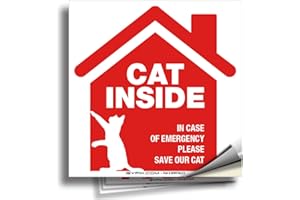iSYFIX Cat Inside Alert Signs Stickers - 4 Pack 5x5 Inch - Premium Self-Adhesive Vinyl, Laminated for Ultimate UV, Weather, Scratch, Water and Fade Resistance, Indoor and Outdoor Red