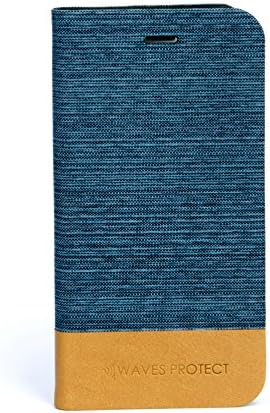 Anti-radiation iPhone 6 Plus, 6s Plus premium flip phone case by Waves Protect. Certified EMF protection. Reduces cell phone radiation by 96%. (Blue)