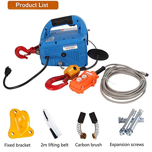 NEWTRY 1,100lb Electric Hoist with Wire Remote Control 16ft/min, 110/120 Volt 25ft Portable Electric Winch w/Straps - Image 7