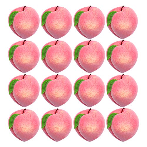 BigOtters 16PCS Artificial Fruit Peach, Fake Peach Artificial Lifelike Peach with Leaves Simulation Pink Peach Photo Props Party Home Kitchen Decor Food Toy