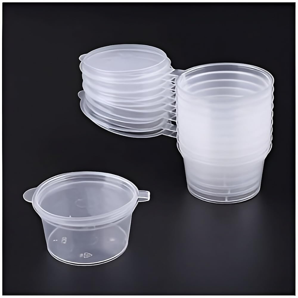 Concept4u Reusable Plastic Pots | Round Plastic Food Containers | Small Sauce Pots with Lids | Sauce Cups Take Away | 1oz (30ml) 50 Pack