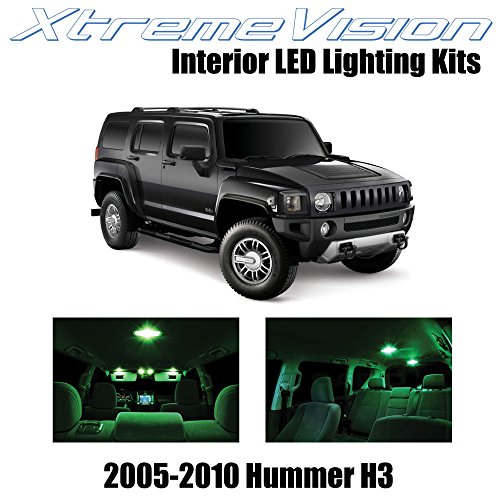 XtremeVision Hummer H3 2005-2010 (15 Pieces) Green Premium Interior LED Kit Package + Installation Tool