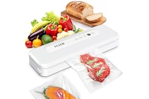 FEZEN Vacuum Sealer Machine, Automatic Food Sealer Machine 5-in-1 Vacuum Air Sealing Machine for Food Saver Dry/Moist Food Storage Mode with 5 Vacuum Seal Bags & Air Suction Hose, White