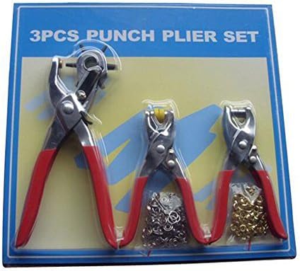 XHSP 3pcs Punch Pliers Set Shoe Brass Eyelets Setting Plier Leather Belt Hollow Hole Punches Red (with 200pcs Eyelets) Red by XIAOHESHOP