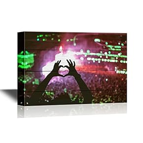 Concert Crowd Canvas Wall Art - Heart Shaped Hands at Concert, Loving The Artist and The Festival - Gallery Wrap Modern Home Art | Ready to Hang - 12x18 inches