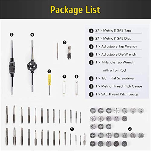 OMT 60 PCS Tap and Die Set Metric and Standard Sizes Included Tap Die