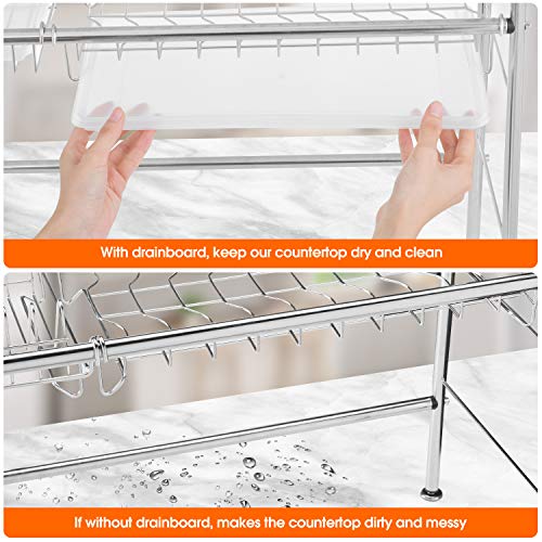 Dish Drying Rack Over the Sink with Drain Board 304 Stainless Steel Dish Rack for Counter Dish Drainer Shelf 2 Tier Kitchen Supplies Storage Display Stand Tableware Organizer Utensils Holder - Thumbnail 3