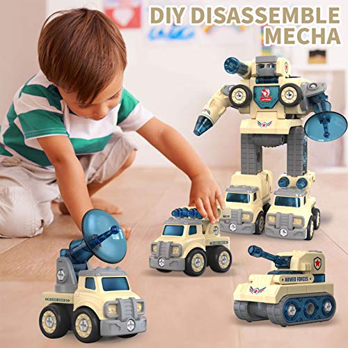 Car Toys Take Apart Robot with DIY 5 in 1 Peace Defender Military,Special Vehicles Transform into Robot,STEM Disassemble Mecha,Great Gift for Kids, Boys & Girls