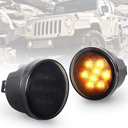 PXPART JK Turn Signal Lights Smoke Lens Amber LED Front Grill Indicator