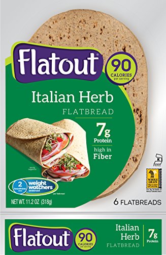 FLATOUT Flatbread - ITALIAN HERB - 90 Calories - 2 Weight Watchers SmartPoints value per flatbread (3 Packs of 6 Flatbreads)