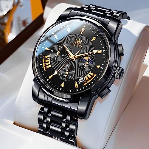 OLEVS Watches for Men Dress Watch with Day Classic Wrist Watches Multifunction Luminous Men Stainless Steel Wristwatch Water Resistant Chronograph Men Business Watches