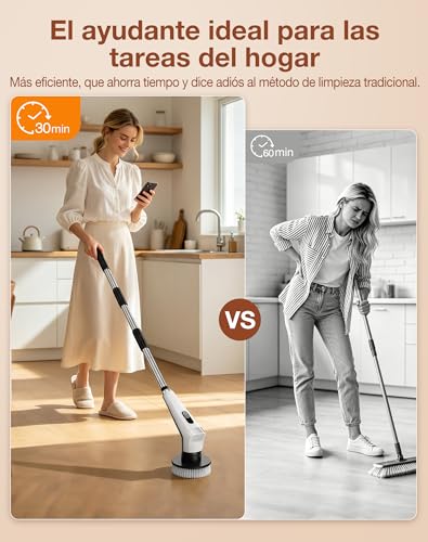 Fofile Electric Cleaning Brush with 9 Interchangeable Heads, 3 Speeds, IPX8 Waterproof, 3000 mAh Battery, LED Light, Telescopic Handle, Rotary Brush for Bathroom, Kitchen, Tiles, Car