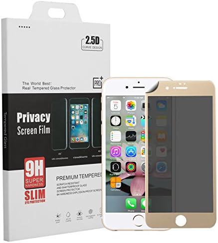 BuySShow Curved iPhone 6 Plus Privacy Screen Protector 5.5 inches Privacy Screen iPhone 6 Plus Privacy Tempered Glass Anti Spy 0.3mm 9H Hardness Full Screen (iPhone 6 Plus Gold)