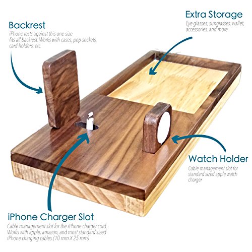 Wooden Charging Station Dock for iPhone and Apple Watch, Fullcharg iPhone Stand & Tray