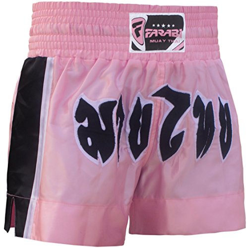 FARABI Muay Thai Kick Boxing Shorts Pink Ladies Female Training Trunks MMA (Small, S)