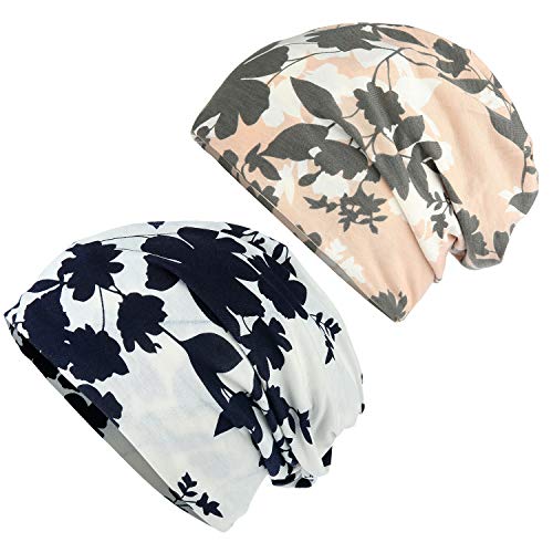 HONENNA Flower Printed Cotton Beanie Women Turban Headband Chemo Cap (2 Pack Set 13) - Thumbnail 7