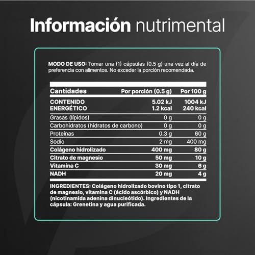 B Life NADH 200 Cápsulas | 200 Días de Consumo | 6 Veces Más Producto vs Otros | Nicotinamida Potenciada con Magnesio y Colágeno | Antioxidante NAD Blend.