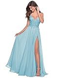 Miao Duo Spaghetti Straps Split Prom Dresses Long