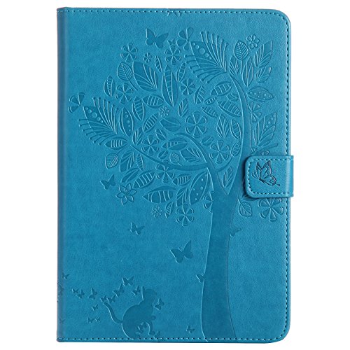 iPad Mini 2 Mini 3 Case, LittleMax(TM) Lightweight PU Leather Flip Stand Embossed Cat & Tree Case Smart Cover with Auto Wake/Sleep for Apple iPad Mini 3/2/1 [One Free Stylus Pen]-#2 Blue - Thumbnail 2