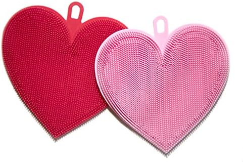 Silicone Sponge Kitchen – Best for Cleaning Dishes, Washing Vegetables, Scrubbing Pots and Pans, Non-Scratch and Heat-Resistant, Eco-Friendly, Heart Shaped Great Gift Set of 2